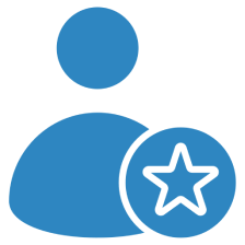 Blue person icon with star symbol.